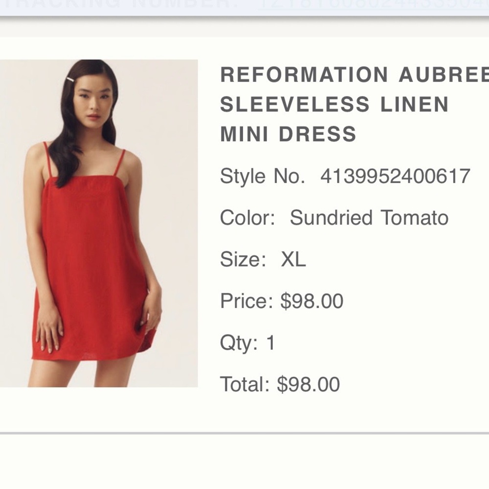 Reformation Aubree Sundried Tomato Linen Mini Dress